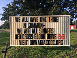 We all have one thing in common--we are all sinners! Red Cross blood drive-9/8