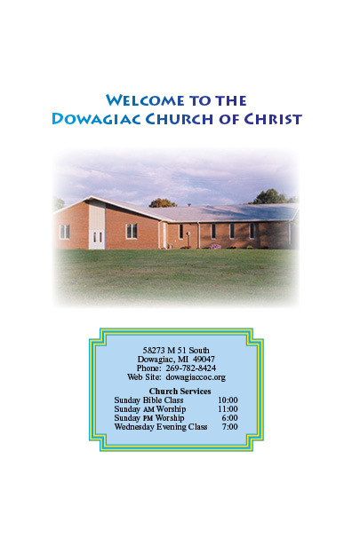 The Dowagiac Church of Christ's bulletin cover